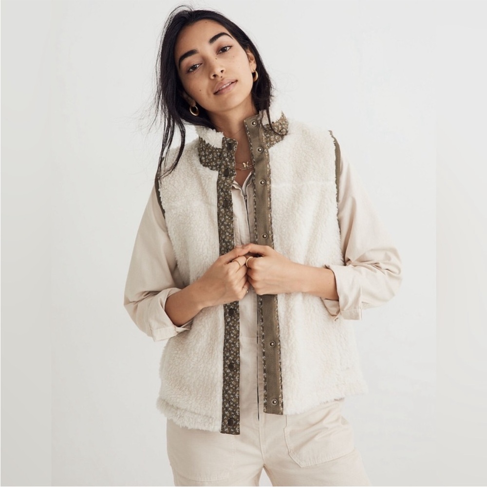 MADEWELL (Re)sourced Faux-Shearling Vest in Colorblock Sz Large